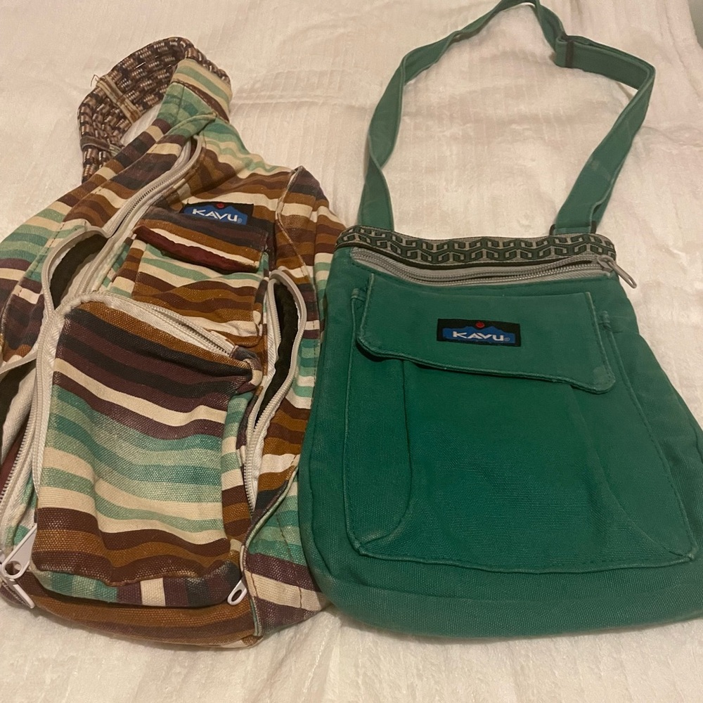 Kavu Multicolor Striped Sling Bag and Green Crossbody Bundle